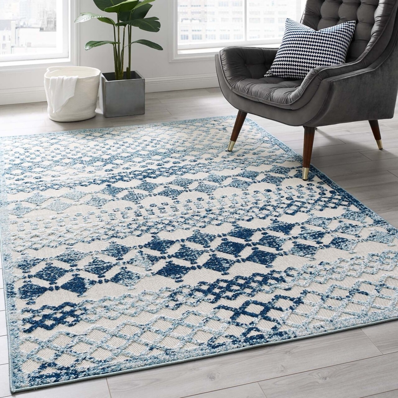 Modway Reflect Giada Abstract Diamond Moroccan Trellis 5x8 Indoor/Outdoor Area Rug-R-1178-58